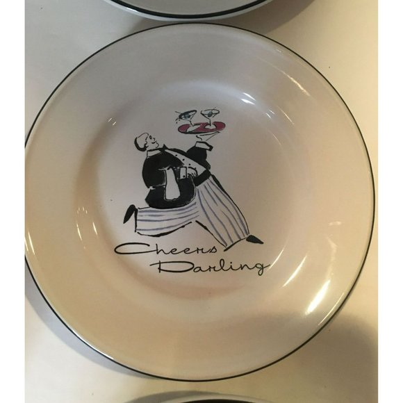 Rosanna CHEERS DARLING Bread Plates French Waiters Set Of 6 5.75" round Flaw Box - Picture 4 of 10